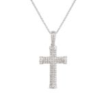 A DIAMOND CROSS PENDANT NECKLACE in 18ct white gold, the pendant designed as a cross pave set wit...