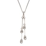 A DIAMOND PENDANT NECKLACE in 18ct white gold, comprising a trio of round brilliant cut diamonds ...