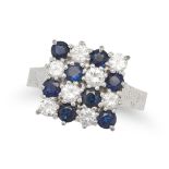 A VINTAGE SAPPHIRE AND DIAMOND DRESS RING in 18ct white gold, in checkerboard design set with alt...