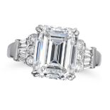 A 5.15 CARAT H COLOUR, VVS2 DIAMOND ENGAGEMENT RING in 18ct white gold, set with an emerald cut d...