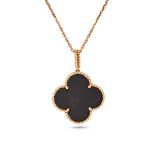 VAN CLEEF & ARPELS, A LARGE HARD WOOD MAGIC ALHAMBRA NECKLACE in 18ct yellow gold, the quatrefoil...