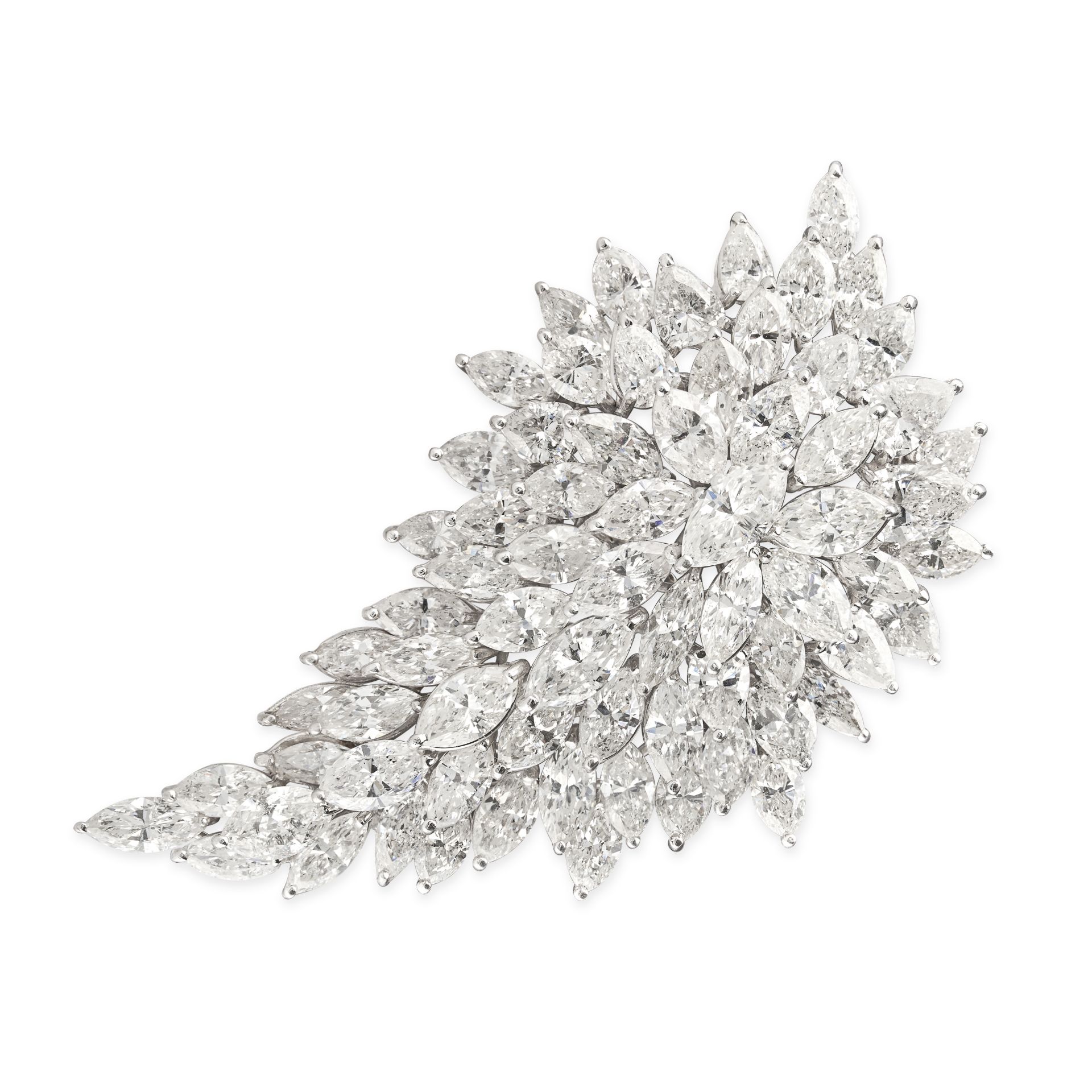 A FINE DIAMOND SPRAY BROOCH in platinum, set with a cluster of pear and marquise brilliant cut di...