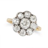 AN OLD CUT DIAMOND CLUSTER RING in 18ct yellow gold, set with an old cut diamond of approximately...