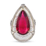 A RUBELLITE TOURMALINE, ROCK CRYSTAL AND DIAMOND DRESS RING in 18ct white gold, comprising a face...