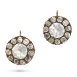 A PAIR OF ANTIQUE PASTE CLUSTER EARRINGS, 19TH CENTURY in yellow gold and silver, each set with a...