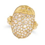 AN EGYPTIAN REVIVAL DIAMOND SCARAB BEETLE POISON RING in 18ct yellow gold, designed as a scarab s...