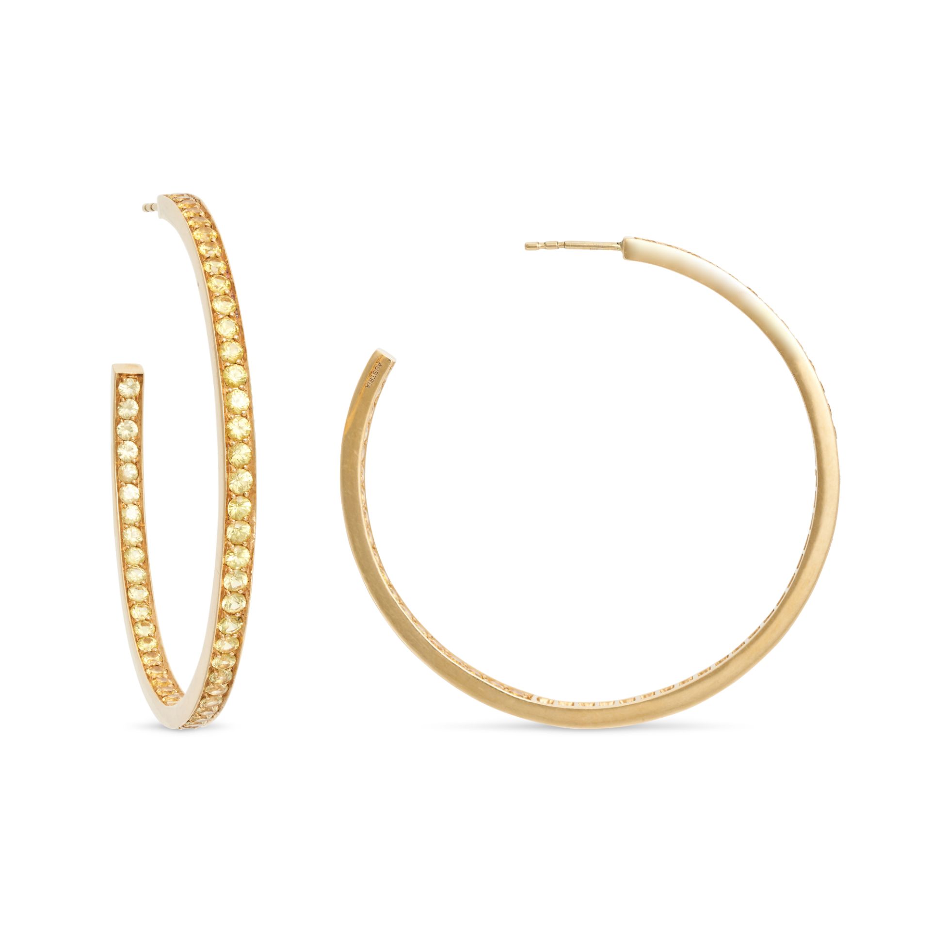 A PAIR OF YELLOW SAPPHIRE HOOP EARRINGS in 18ct yellow gold, each designed as a hoop set with a r... - Image 2 of 2