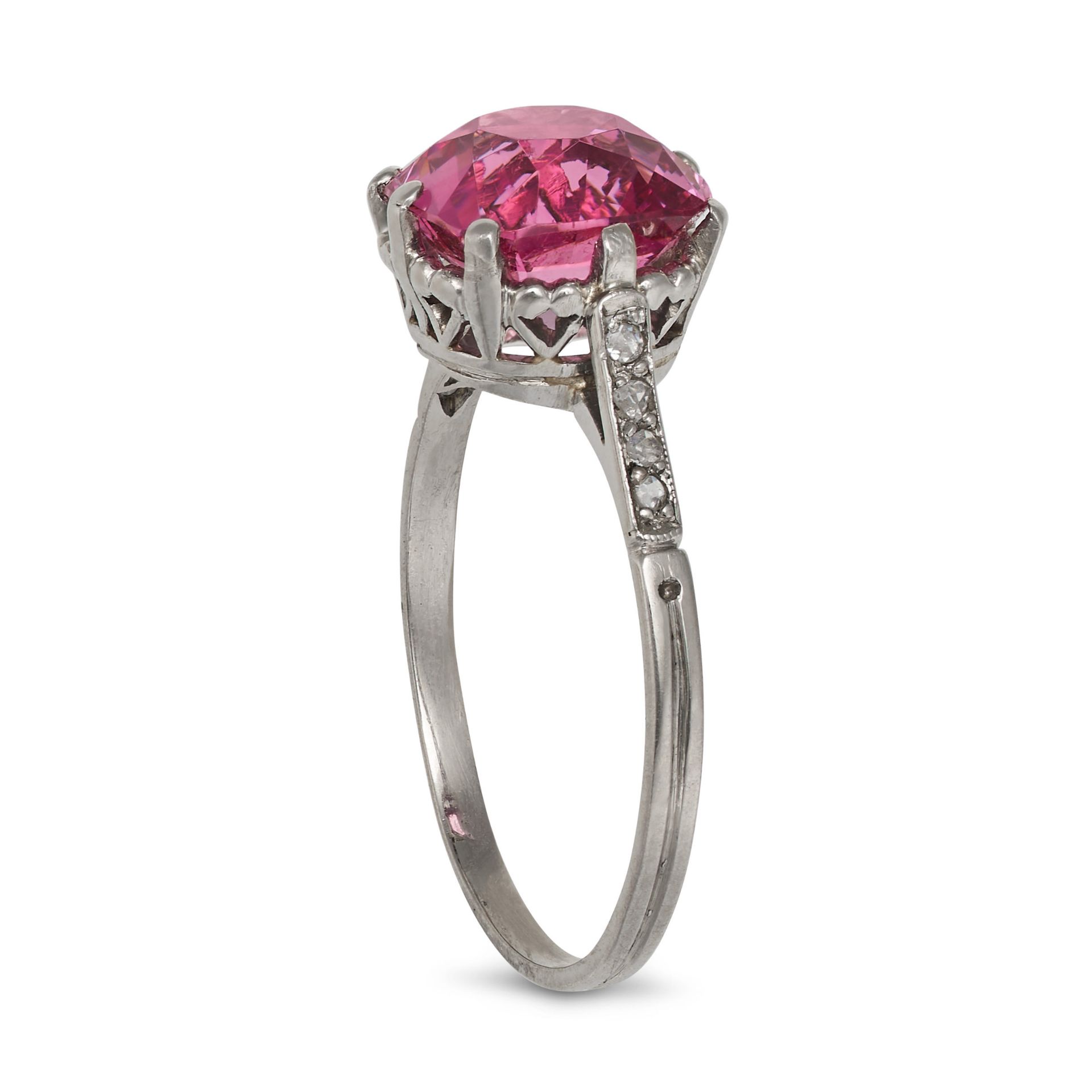 AN ANTIQUE ART DECO BURMA NO HEAT PINK SPINEL AND DIAMOND RING in platinum, set with a cushion cu... - Image 2 of 2