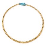 AN ANTIQUE VICTORIAN TURQUOISE OUROBOROS SNAKE NECKLACE in yellow gold, designed as a snake bitin...