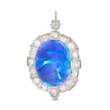A BLACK OPAL AND DIAMOND PENDANT set with an oval cabochon black opal of approximately 10.20 cara...