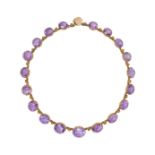 AN ANTIQUE AMETHYST RIVIERE NECKLACE set with a graduating row of round cut amethysts, no assay m...