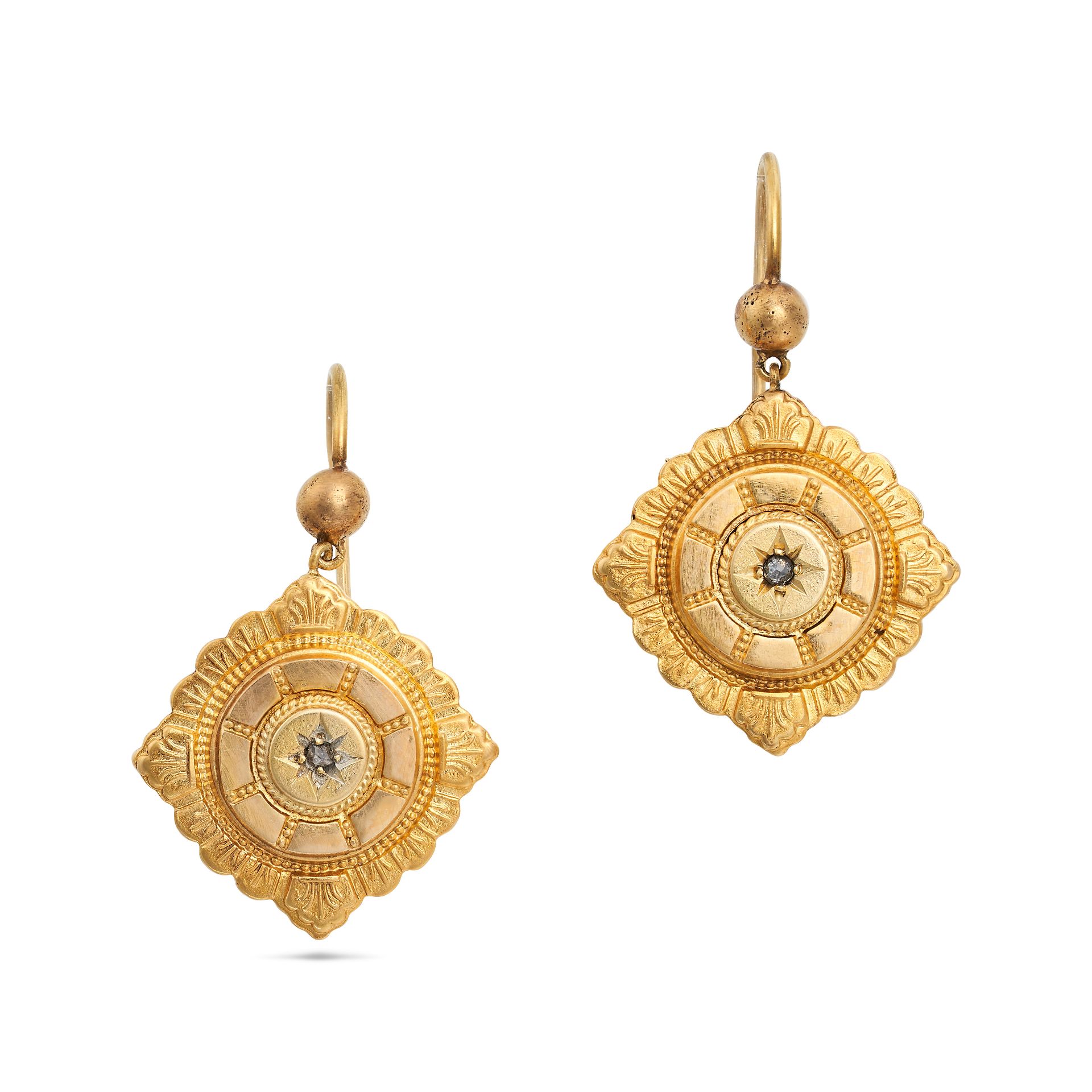 A PAIR OF DIAMOND ROSETTE EARRINGS in high carat yellow gold, each set with a rose cut diamond in...