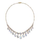 AN ANTIQUE MOONSTONE FRINGE NECKLACE in yellow gold, set with a row of round cabochon moonstones ...