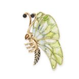 A PLIQUE A JOUR ENAMEL BUTTERFLY PENDANT designed as a butterfly with plique a jour wings, the an...