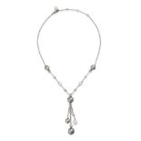BULGARI, A PEARL AND DIAMOND LUCEA NECKLACE in 18ct white gold, the trace chain set with black an...