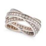 CARTIER, A DIAMOND TRINITY DE CARTIER RING in rhodium plated 18ct gold, comprising three bands se...