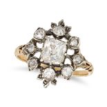 AN ANTIQUE DIAMOND RING in 14ct yellow gold and silver, set with an old cut diamond of approximat...