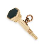 AN ANTIQUE BLOODSTONE PENCIL PENDANT in 14ct yellow gold, set with an hexagonal shaped bloodstone...