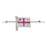 A DIAMOND AND RUBY FLAG BROOCH in 18ct white gold and platinum, designed as St George's flag set ...