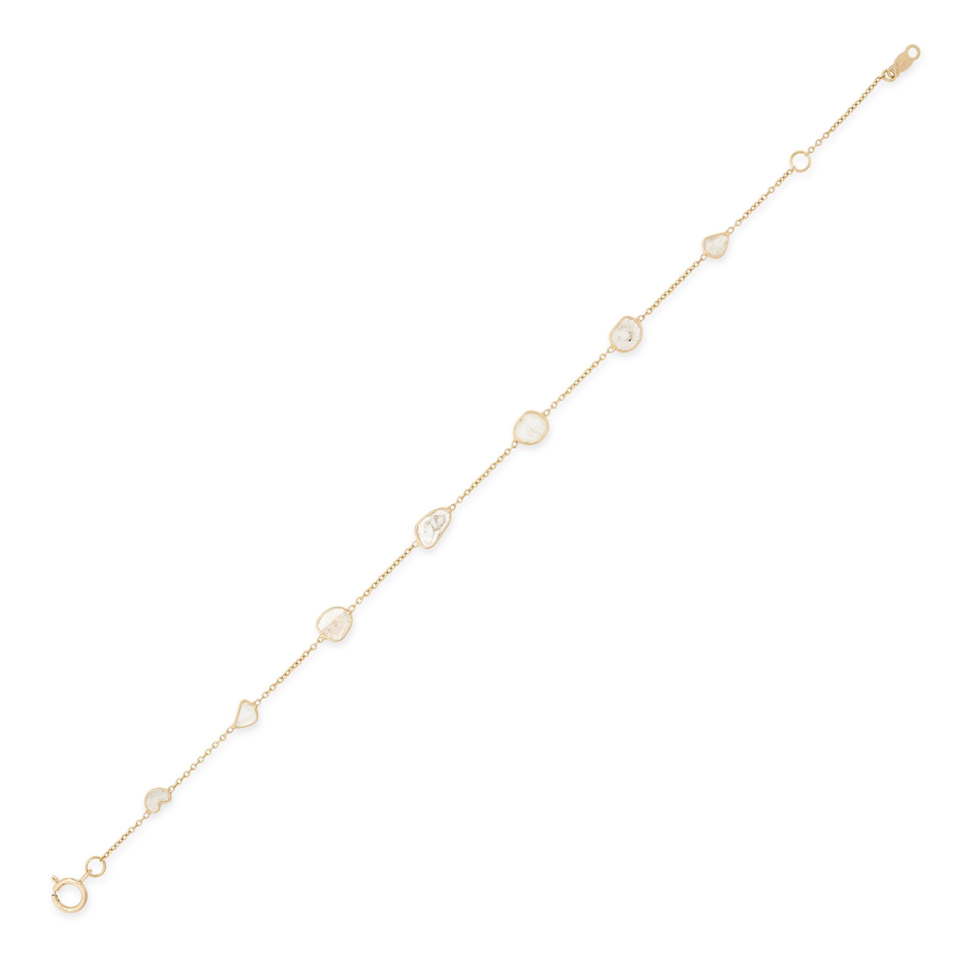 A DIAMOND BRACELET in 18ct yellow gold, the chain set with seven slices diamond, stamped 750, 19....