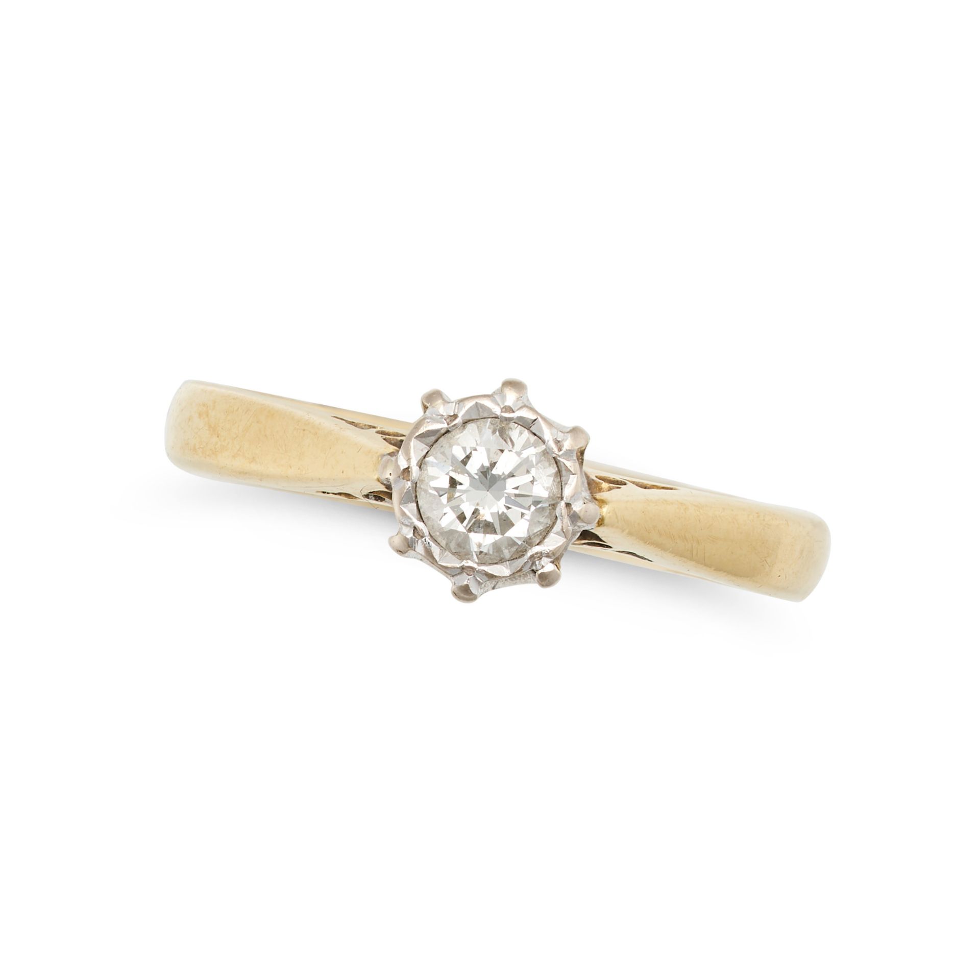 A DIAMOND SOLITAIRE RING in yellow gold, comprising a round brilliant cut diamond, marked 22, obs...