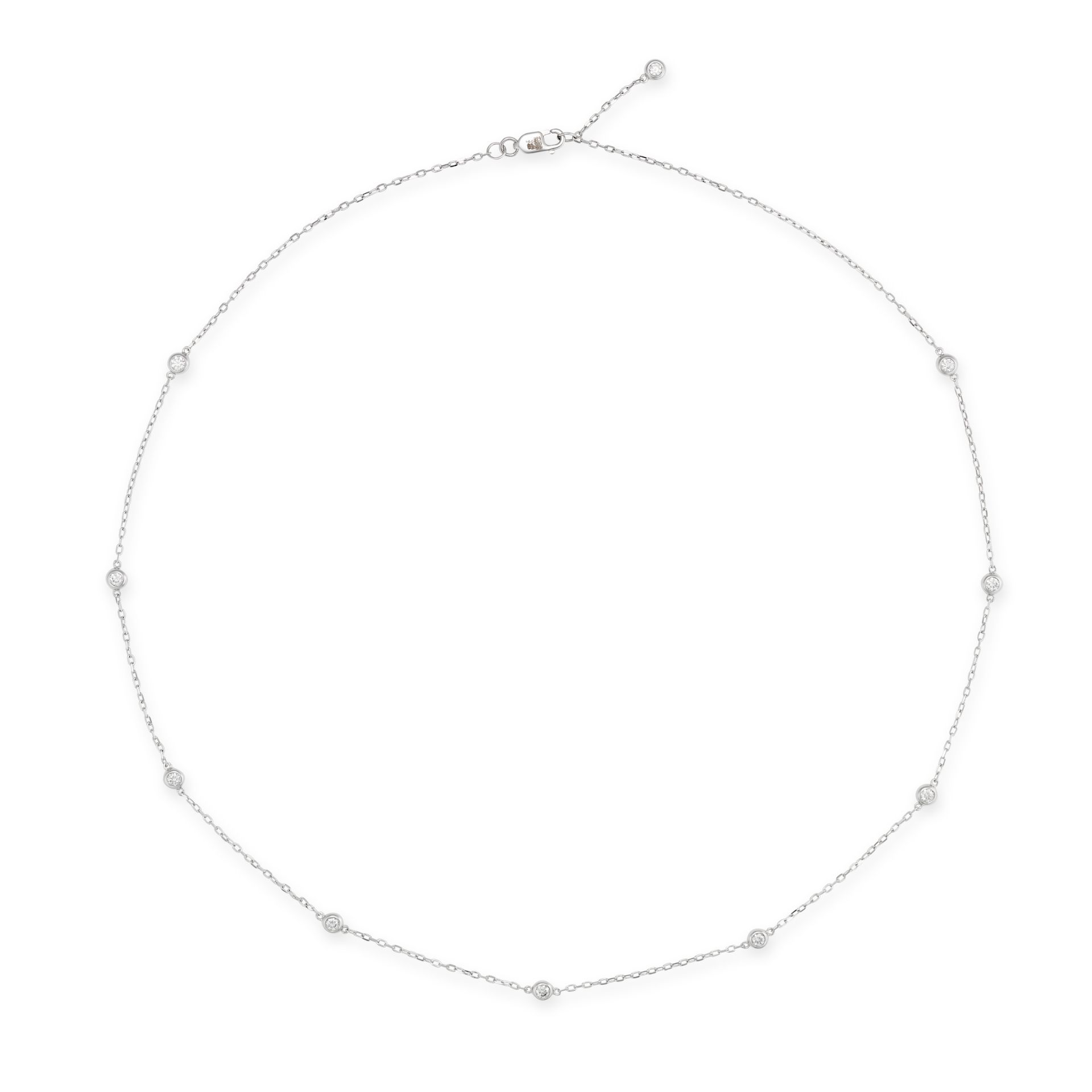 A DIAMOND TRACE CHAIN NECKLACE in 18ct white gold, set with round brilliant cut diamonds on a tra...