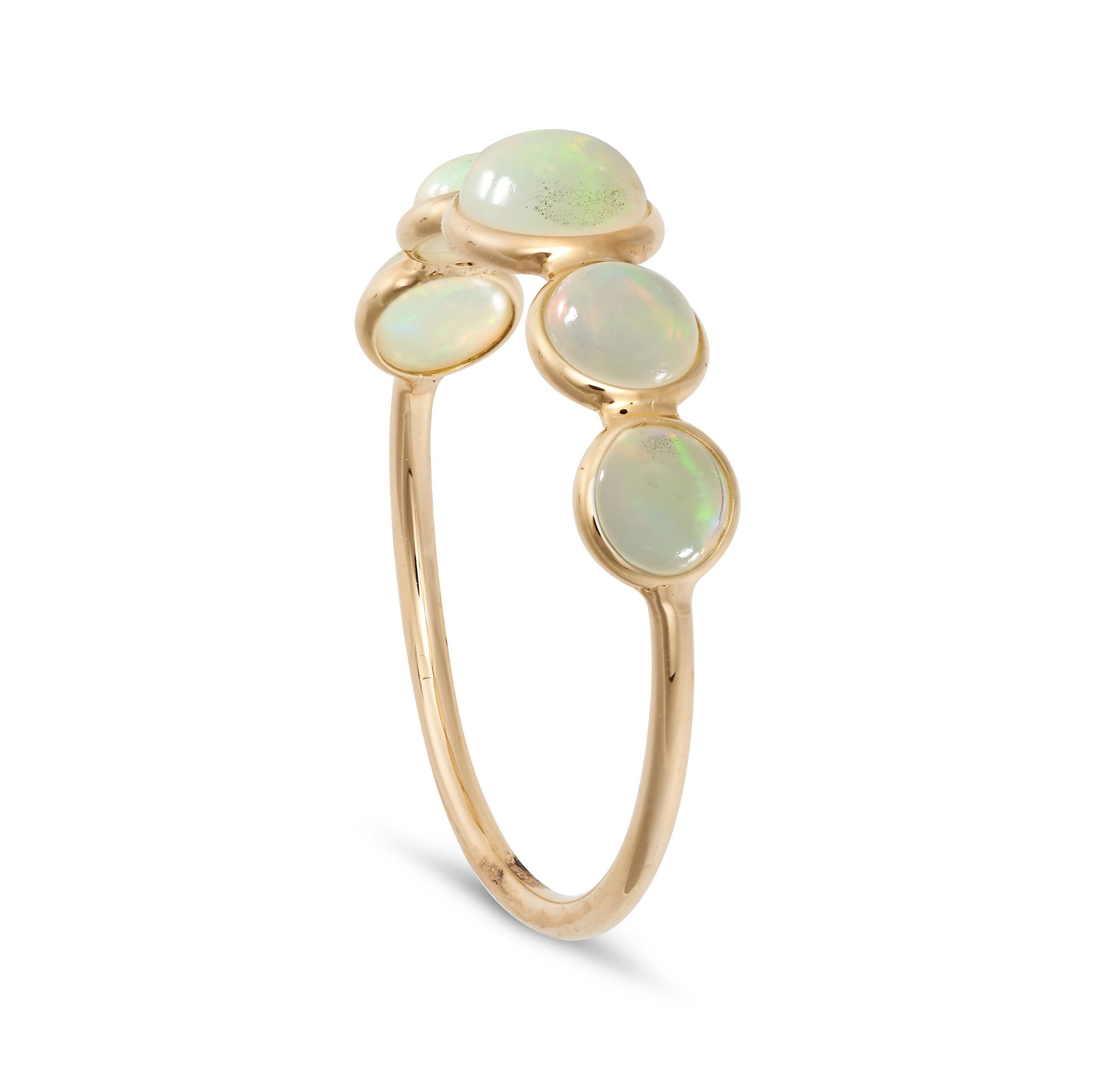AN OPAL HALF ETERNITY RING in 18ct yellow gold, set with a row of round cabochon opals totalling ... - Bild 2 aus 2