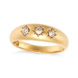 AN ANTIQUE VICTORIAN DIAMOND GYPSY RING in 18ct yellow gold, set with three old cut diamonds with...