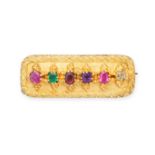 AN ANTIQUE GEMSET ACROSTIC LOCKET BROOCH in high carat yellow gold, the rectangular hinged brooch...