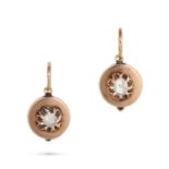 NO RESERVE - A PAIR OF ANTIQUE DIAMOND EARRINGS in 14ct rose gold, each set with a rose cut diamo...