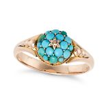 NO RESERVE - AN ANTIQUE TURQUOISE AND DIAMOND CLUSTER RING in 9ct yellow gold, comprising a star ...