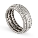 TIFFANY & CO., A DIAMOND ETERNITY BAND RING in platinum, the band set with a central row of squar...