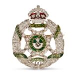 AN ANTIQUE REGIMENTAL DIAMOND AND ENAMEL BADGE BROOCH in platinum and 15ct yellow gold, designed ...