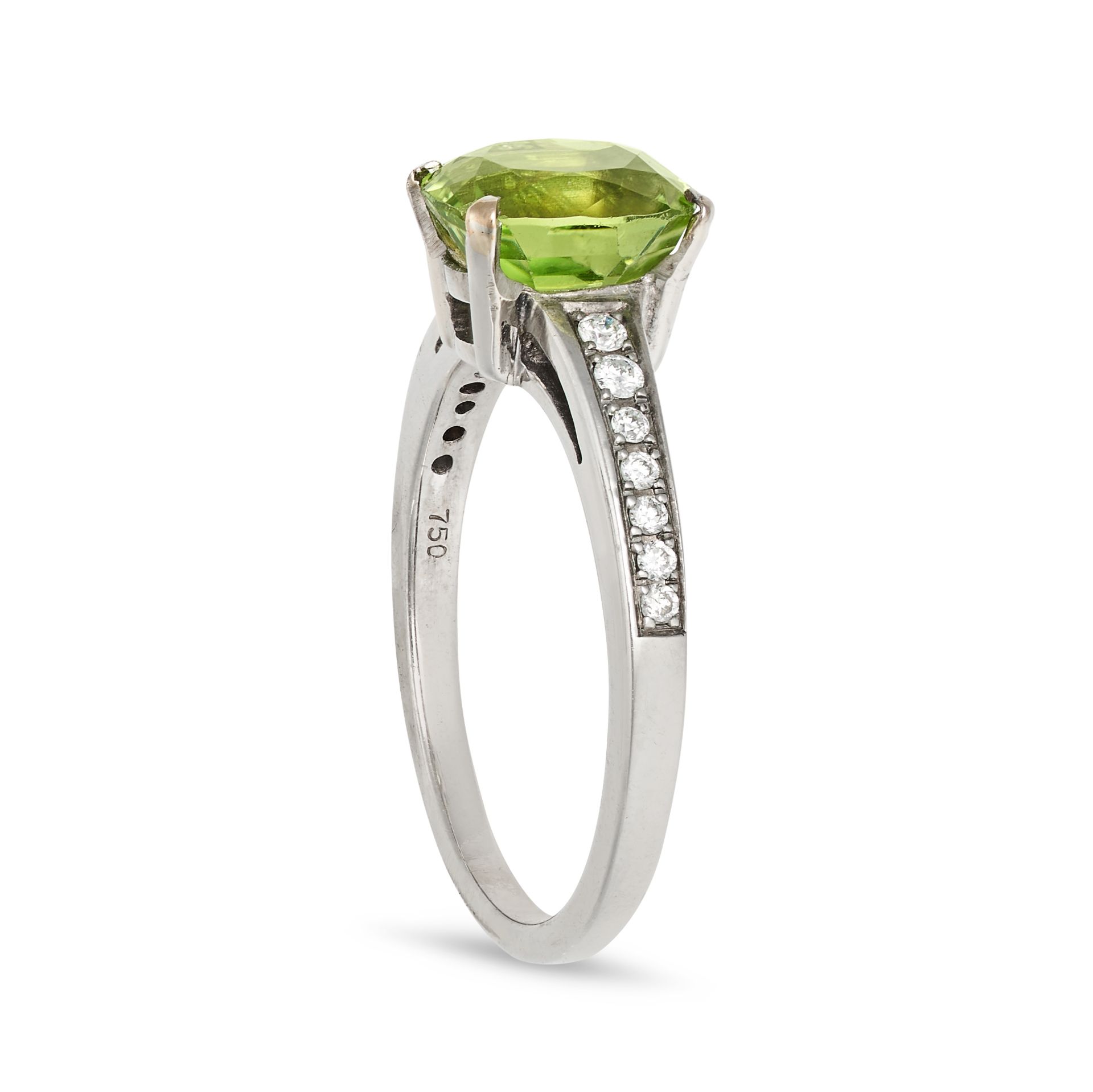 A PERIDOT AND DIAMOND RING in 18ct white gold, set with a cushion cut peridot of approximately 2.... - Image 2 of 2