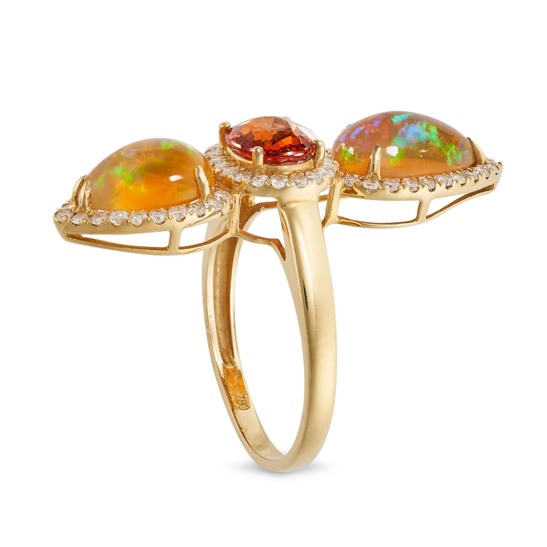 AN OPAL, ORANGE SAPPHIRE AND DIAMOND DRESS RING in 18ct yellow gold, set with an oval cut orange ... - Image 2 of 2