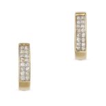 A PAIR OF DIAMOND HOOP EARRINGS in 14ct yellow gold, each set with two rows of princess cut diamo...