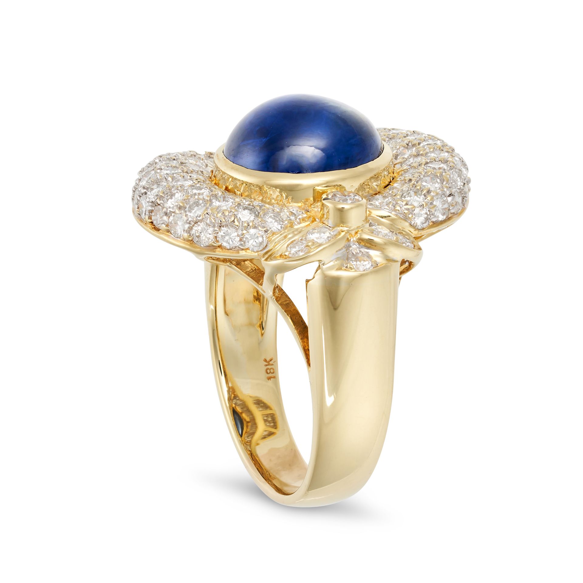 A SAPPHIRE AND DIAMOND DRESS RING in 18ct yellow gold, set with an oval cabochon sapphire of appr... - Image 2 of 2