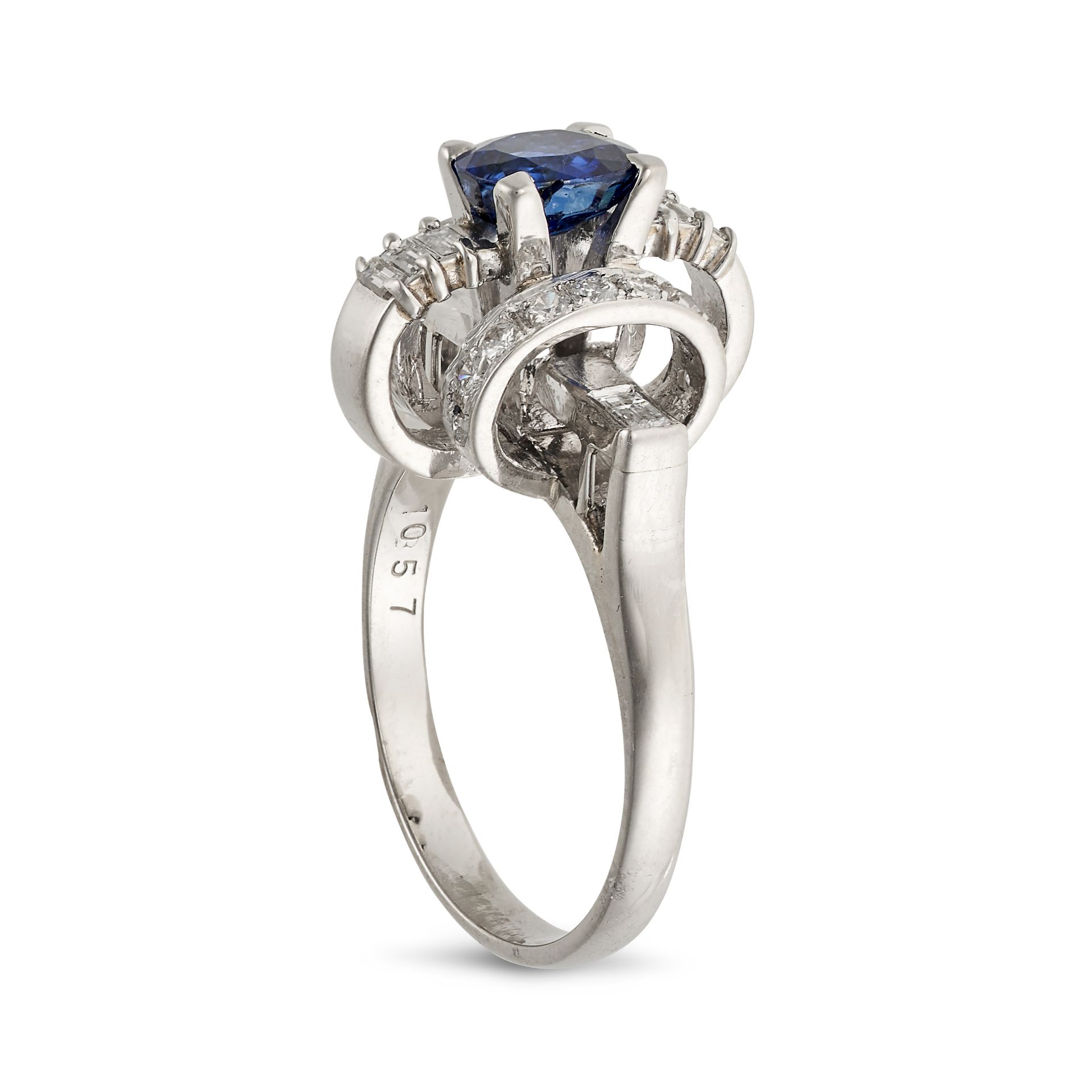 A SAPPHIRE AND DIAMOND DRESS RING in platinum, set with an oval cut sapphire of 0.91 carats on a ... - Image 2 of 2