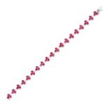 A RUBY AND DIAMOND BRACELET in 18ct white gold, set with nineteen clusters of oval cut rubies acc...