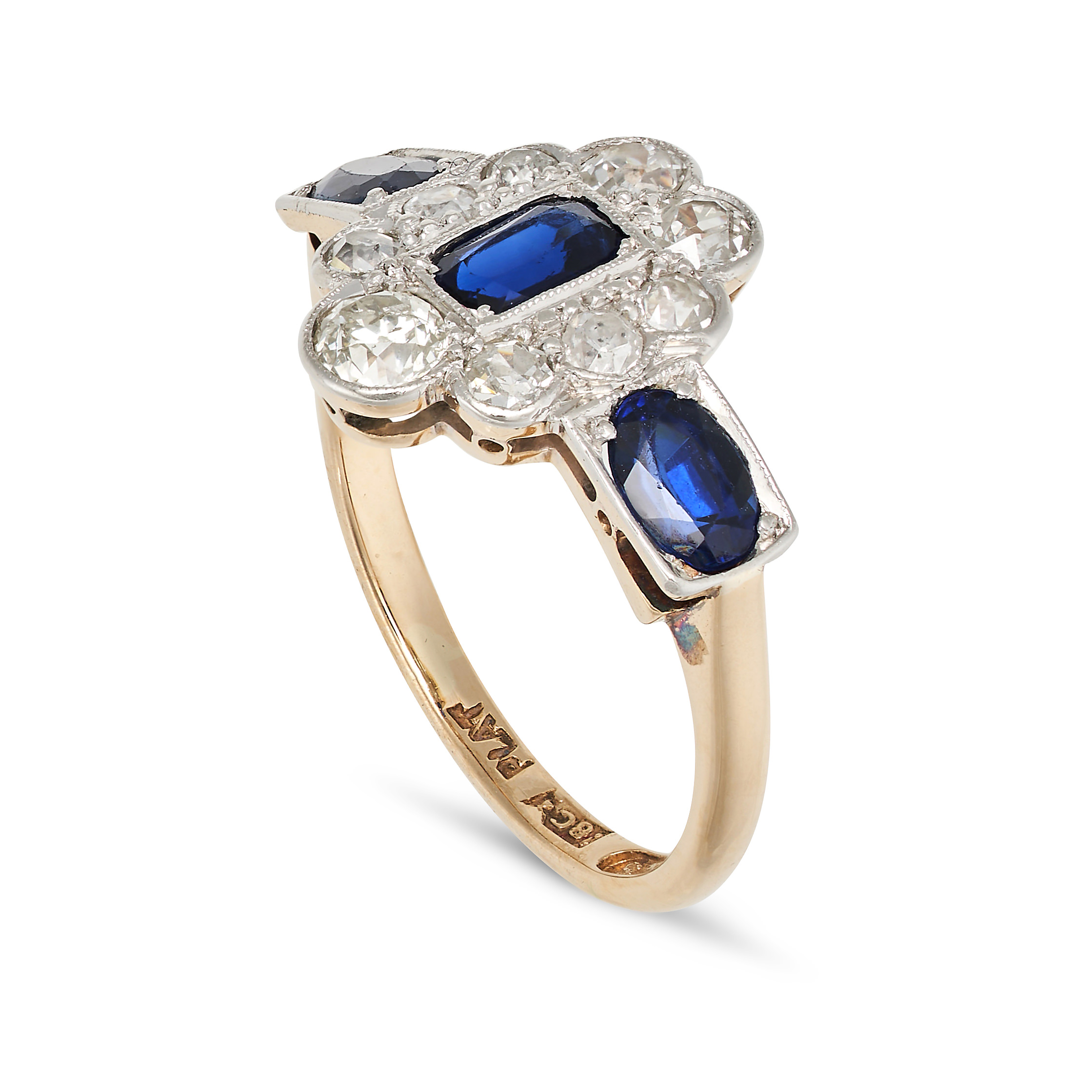 A VINTAGE, A SAPPHIRE AND DIAMOND RING in 18ct yellow gold and platinum, set with a cushion cut s... - Image 2 of 2