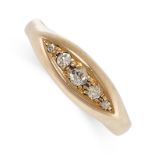 NO RESERVE - AN ANTIQUE DIAMOND RING in 18ct yellow gold, set with a row of old cut diamonds, par...