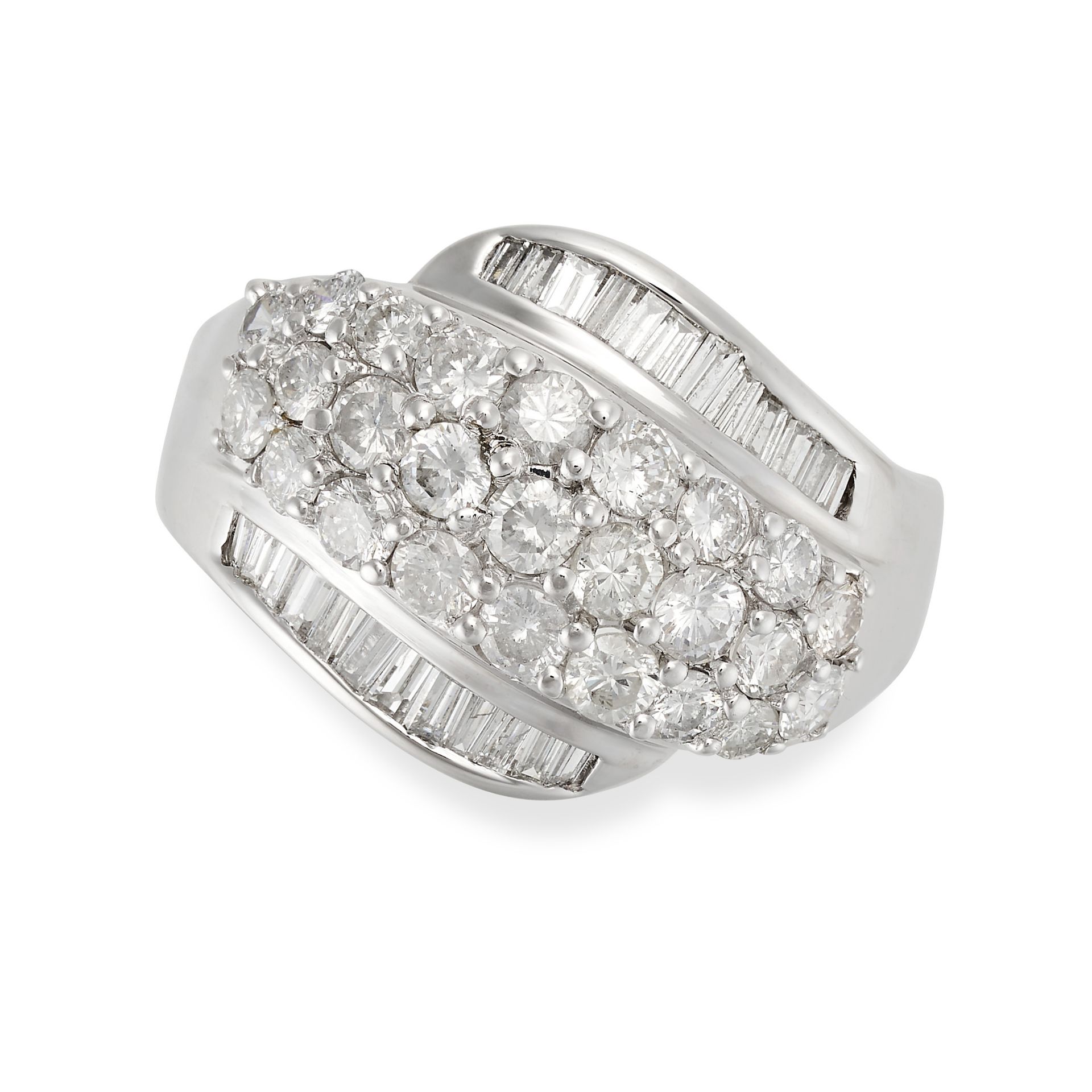 A DIAMOND EARRINGS AND RING SET in 18ct white gold, the ring set with three rows of round brillia... - Image 2 of 3