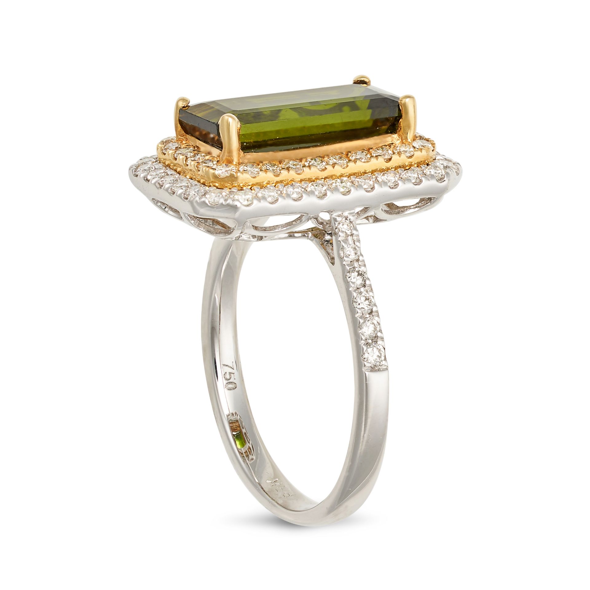 A GREEN TOURMALINE AND DIAMOND RING in 18ct white and yellow gold, set with an elongated octagona... - Bild 2 aus 2