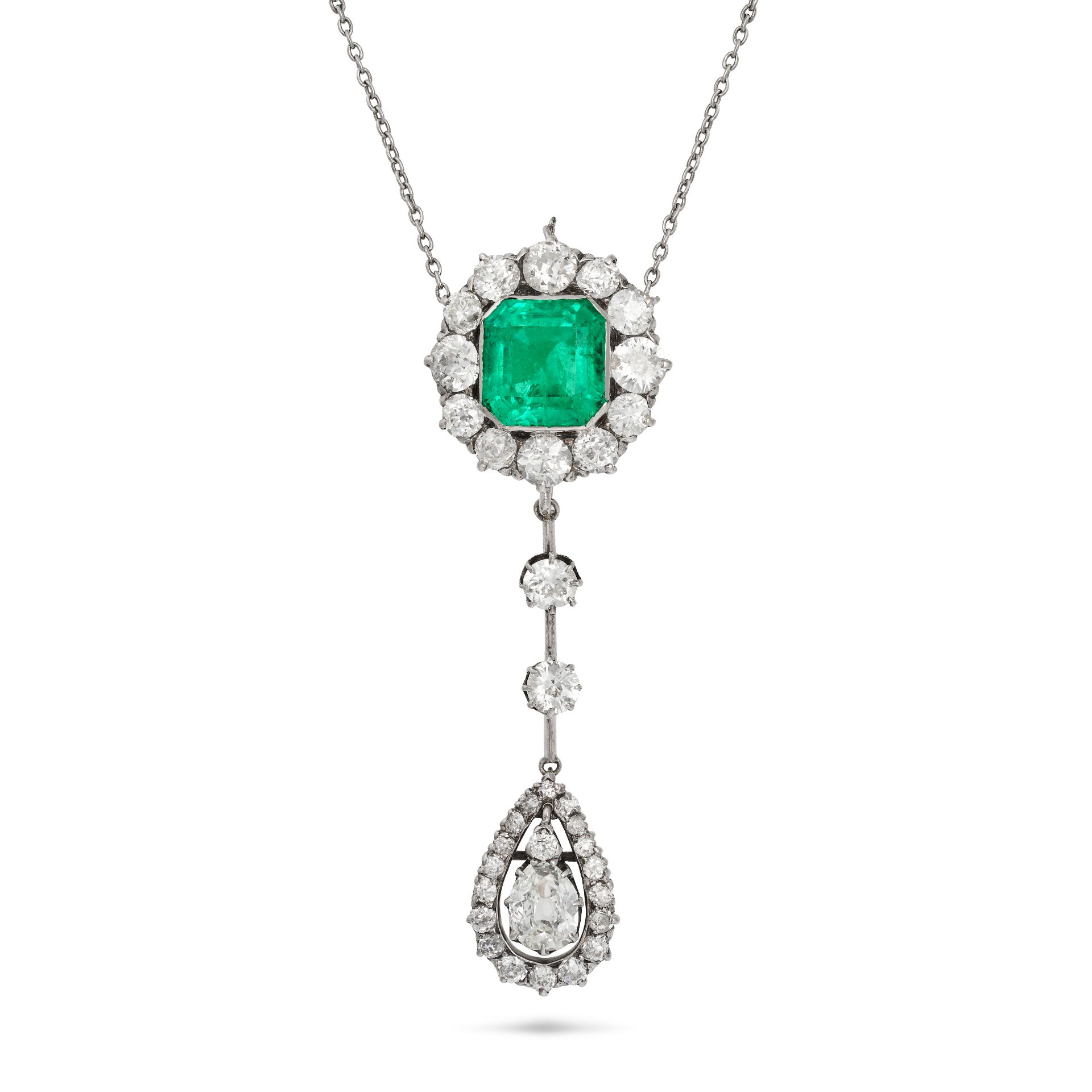 AN EMERALD AND DIAMOND PENDANT NECKLACE the pendant set with an octagonal step cut emerald of app... - Image 2 of 11