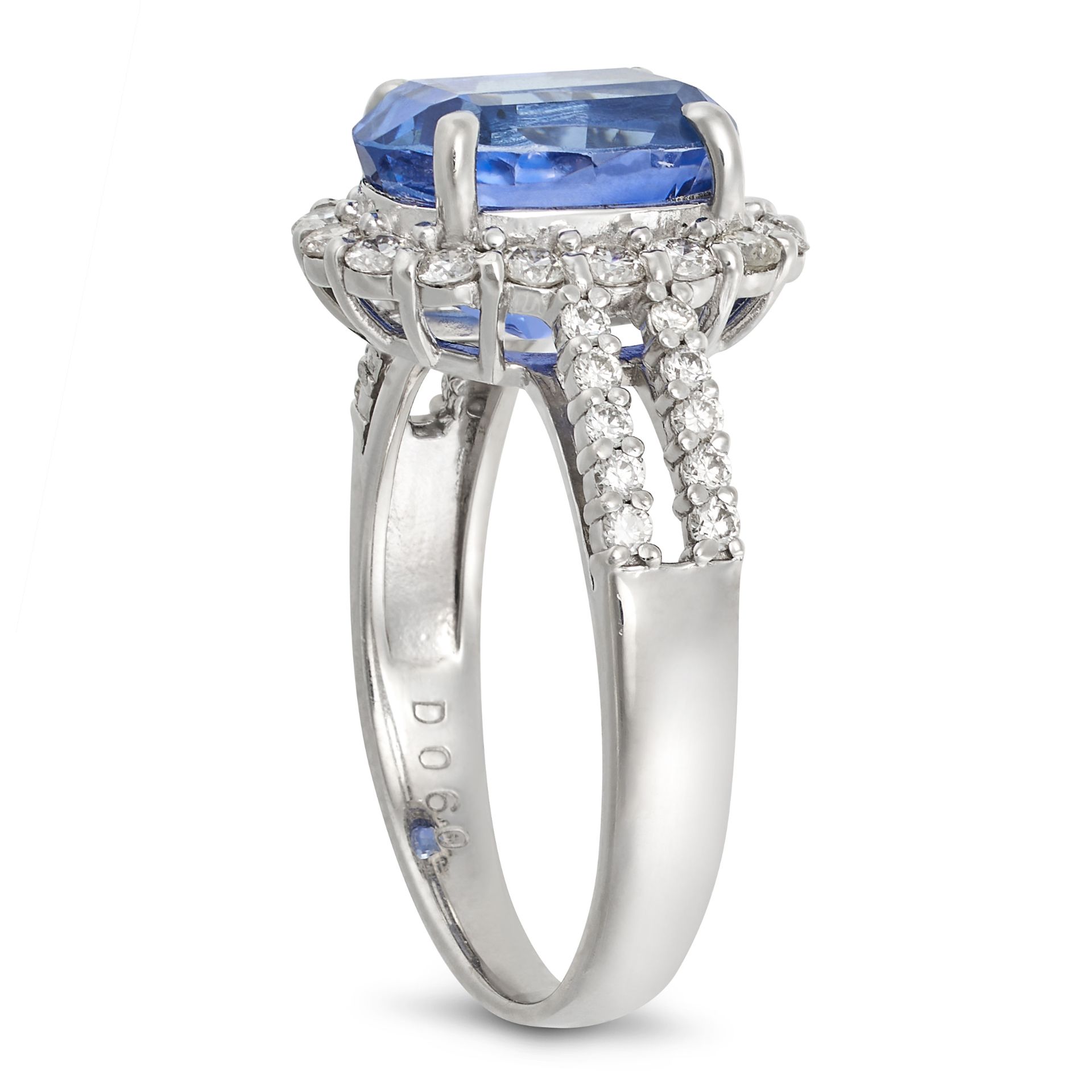 A CEYLON NO HEAT SAPPHIRE AND DIAMOND RING in platinum, set with an oval cut sapphire of 4.51 car... - Image 2 of 2