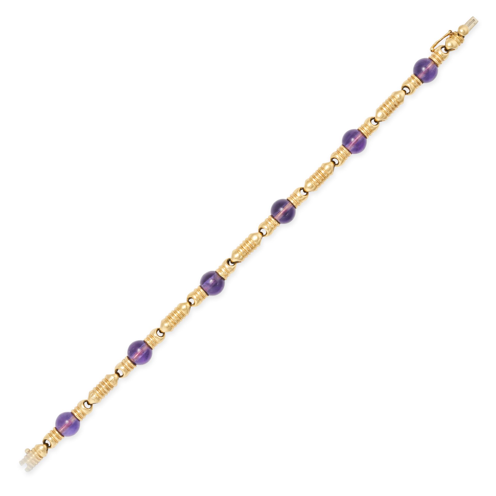 BOUCHERON, A VINTAGE AMETHYST BRACELET in 18ct yellow gold, comprising a row of stylised gold lin... - Image 2 of 3