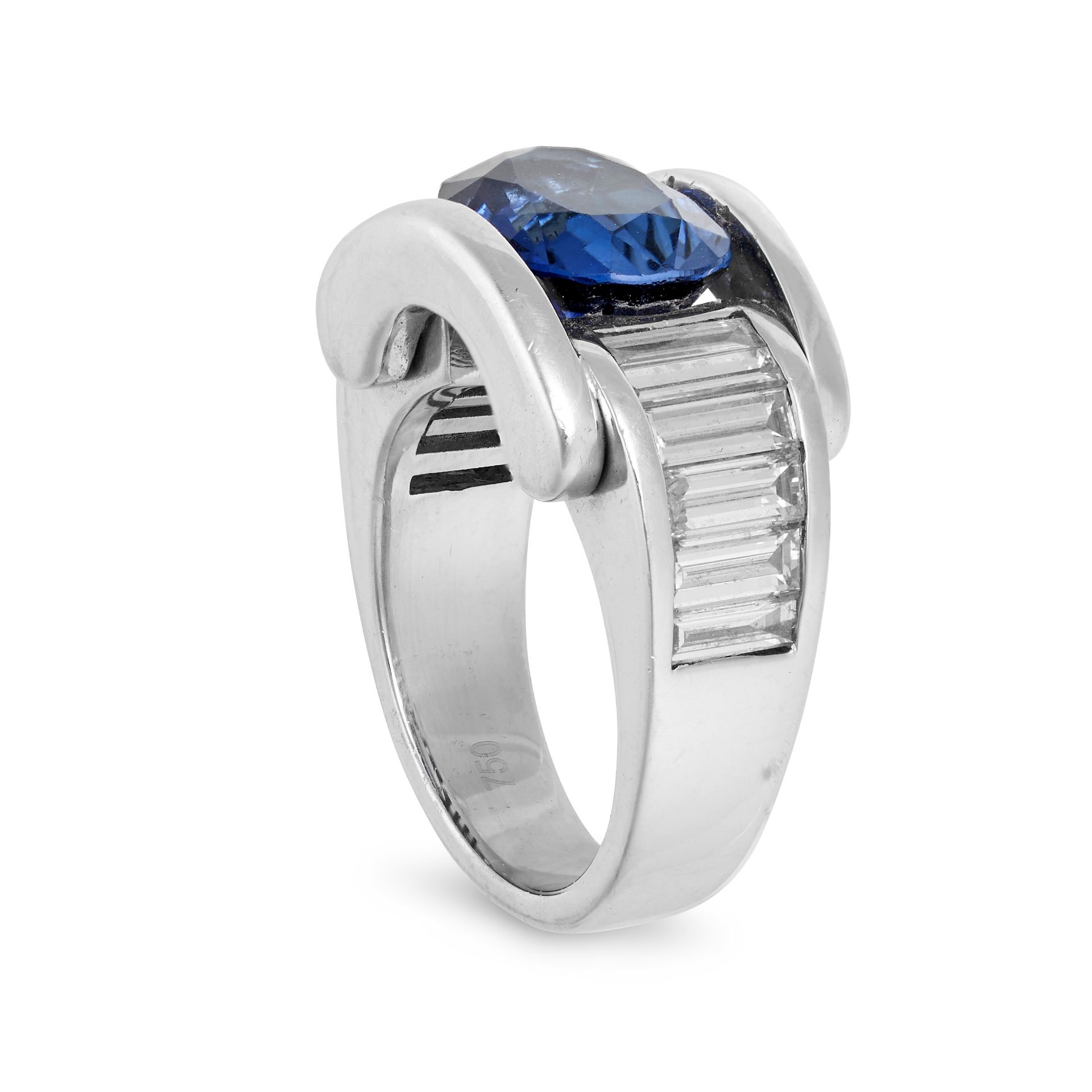 A SAPPHIRE AND DIAMOND RING in 18ct white gold, set with an oval cut sapphire of approximately 2.... - Image 2 of 2