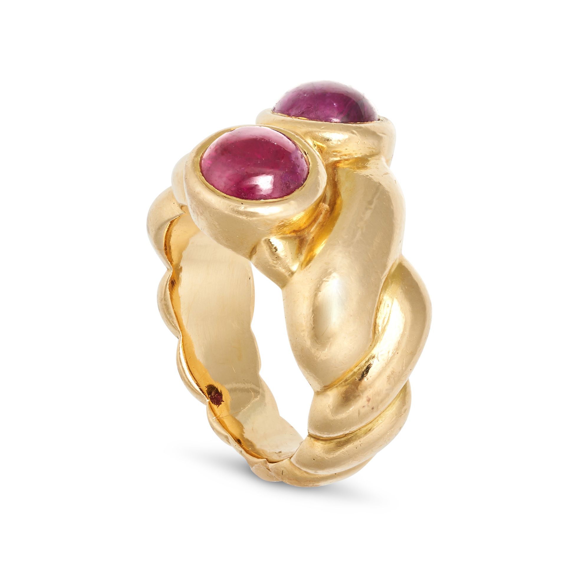 RENE BOIVIN, A RUBY RING in 18ct yellow gold, set with two round cabochon rubies on a twisted gol... - Image 2 of 2