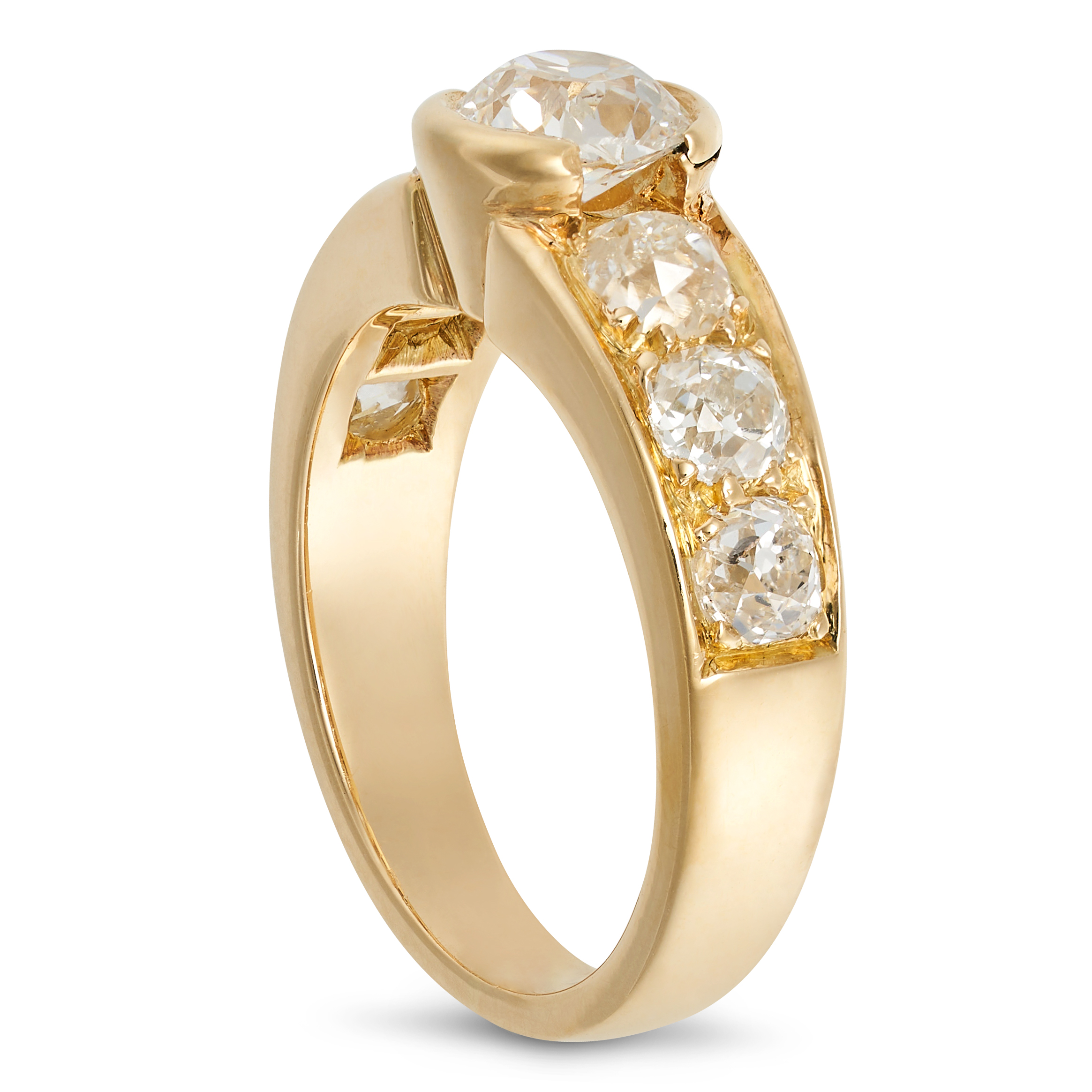 A DIAMOND SEVEN STONE RING in 18ct yellow gold, the tapering band set with seven old cut diamonds... - Image 2 of 2