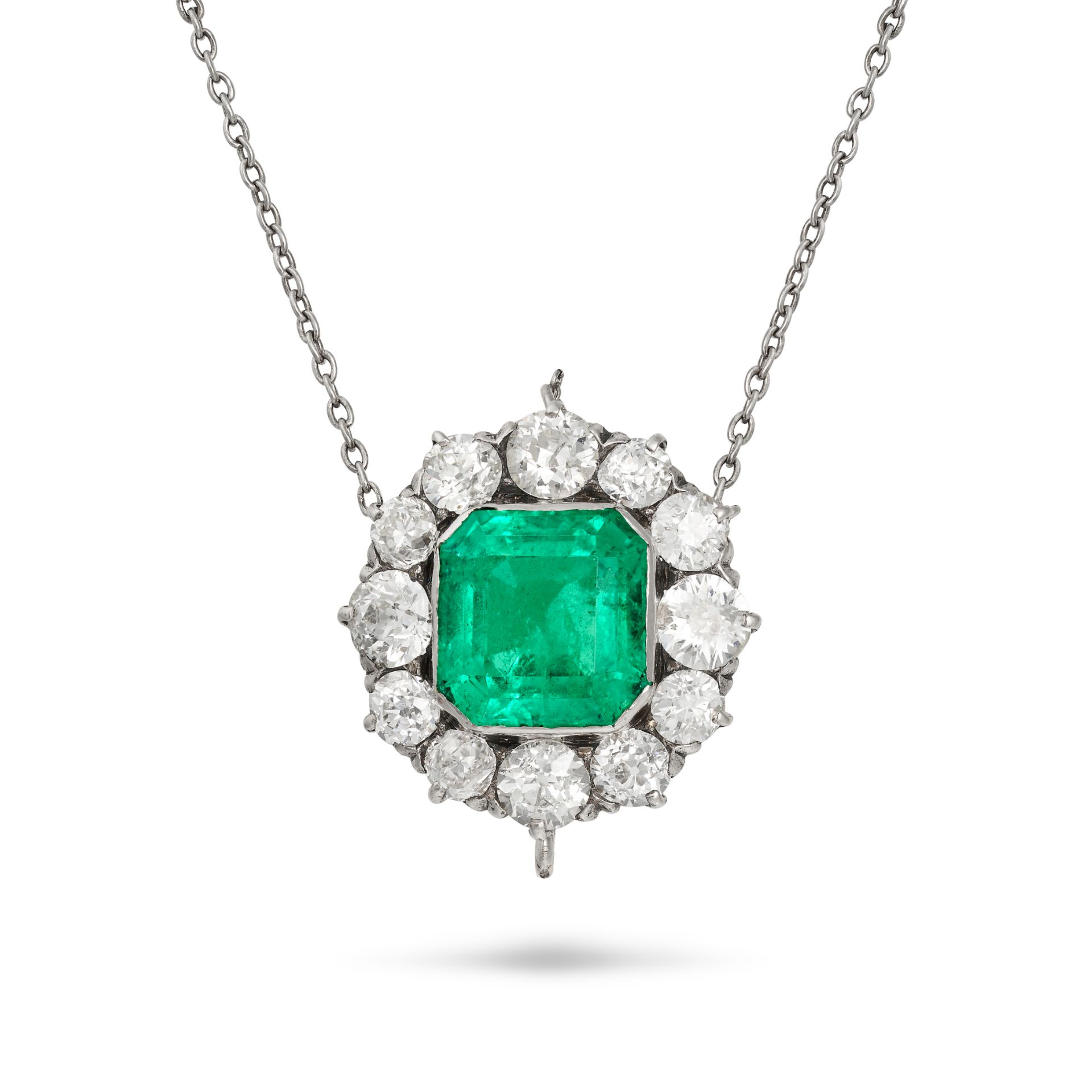 AN EMERALD AND DIAMOND PENDANT NECKLACE the pendant set with an octagonal step cut emerald of app... - Image 6 of 11